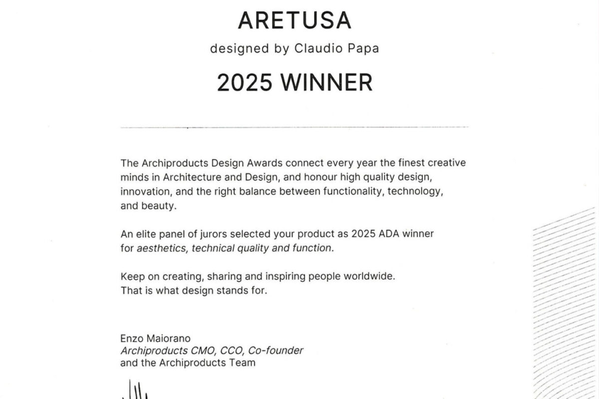 Aretusa a été sélectionnée aux Archiproducts Design Awards 2025 - Disenia